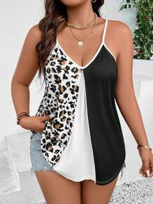 SHEIN LUNE Plus Leopard Print Cami Top - Black and White - View 1