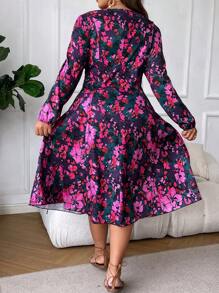 Breezaya 大碼印花燈籠袖洋裝 - 彩色 - 查看 2