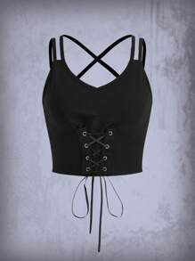 ROMWE Goth Coa dây Cami ngọn - màu đen - Xem 1