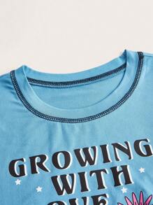 Creatorimage 骷髏&標語圖案頂針T恤 - 藍色 - 查看 4