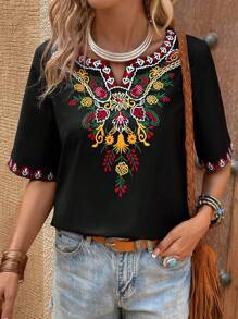 SHEIN LUNE 印花缺口領襯衫 - 彩色 - 查看 3