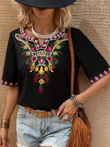 SHEIN LUNE 印花缺口領襯衫 - 彩色 - 查看 5