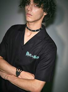 ROMWE MEN Rick and Morty | ROMWE Camisa Masculina Con Gráficos De Caricaturas Y Letras - Negro - Ver 4