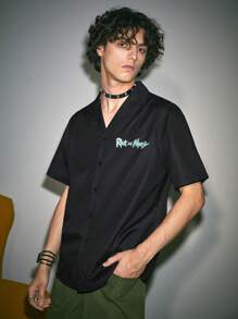 ROMWE MEN Rick and Morty | ROMWE Camisa Masculina Con Gráficos De Caricaturas Y Letras - Negro - Ver 5