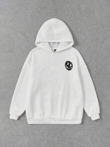 Muchica Đồ họa Khẩu hiệu Thả vai Hoodie - trắng - Xem 2