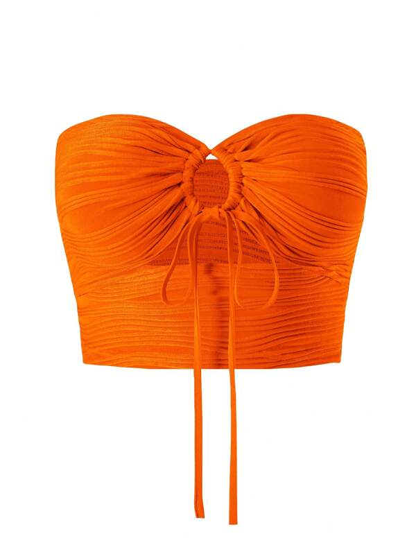 Sweetra Drawstring Ruched Bustier Tube Top