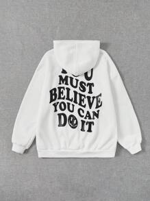 Muchica Đồ họa Khẩu hiệu Thả vai Hoodie - trắng - Xem 3