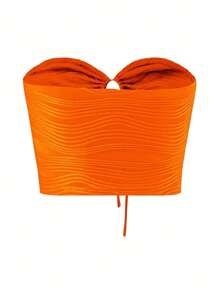 EMERY ROSE Drawstring Ruched Bustier Tube Top - Orange - View 2