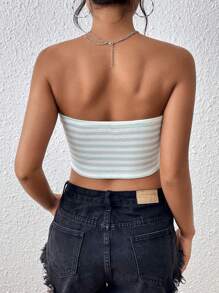 SHEIN Unity Top tubo crop con estampado de rayas - verde menta - Ver 2