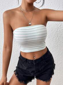 SHEIN Unity Top tubo crop con estampado de rayas - verde menta - Ver 6