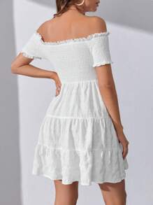 SHEIN Tall Off Shoulder Ruffle Hem Dress - White - View 2