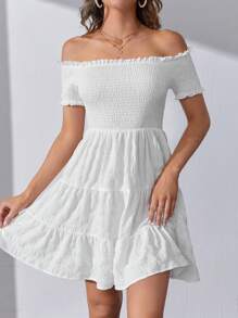 SHEIN Tall Off Shoulder Ruffle Hem Dress - White - View 5