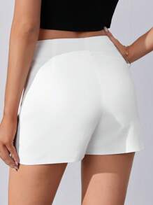 SHEIN Tall 高腰紐扣細節短褲 - 白色 - 查看 2