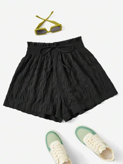 SHEIN EZwear 夏季服装 纯色系带短裤