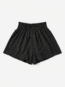 SHEIN EZwear 夏季服装 纯色系带短裤 - 黑色 - 查看 3