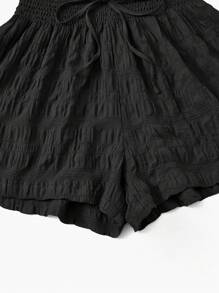 SHEIN EZwear 夏季服装 纯色系带短裤 - 黑色 - 查看 4