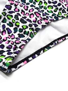 Conjunto de bikini con estampado de leopardo y volantes en el bajo para niña preadolescente, para playa de verano - Multicolor - Ver 6