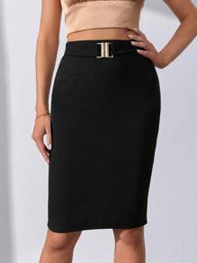 SHEIN Tall Chất rắn Chi tiết nút buộc Váy bodycon - màu đen - Xem 5