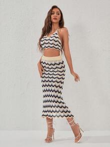 SHEIN VCAY Chevron Print Cover Up Set - Multicolor - View 3
