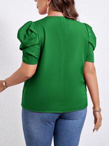 SHEIN LUNE Áo cánh tay bồng cổ khoét lỗ khóa Plus - màu xanh lá - Xem 2