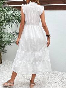 SHEIN Frenchy Eyelet Embroidery Ruffle Hem Dress - White - View 4