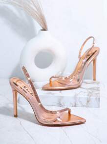 Hauture 方頭透明帶高跟涼鞋,適用於婚禮派對