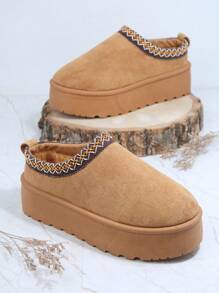 Solezae Women's Faux Suede Round Toe Slip On Fluffy Flatform Slippers Mother's Day Present
