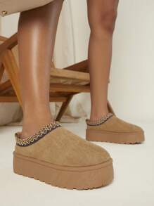 Solezae Women's Faux Suede Round Toe Slip On Fluffy Flatform Slippers Mother's Day Present