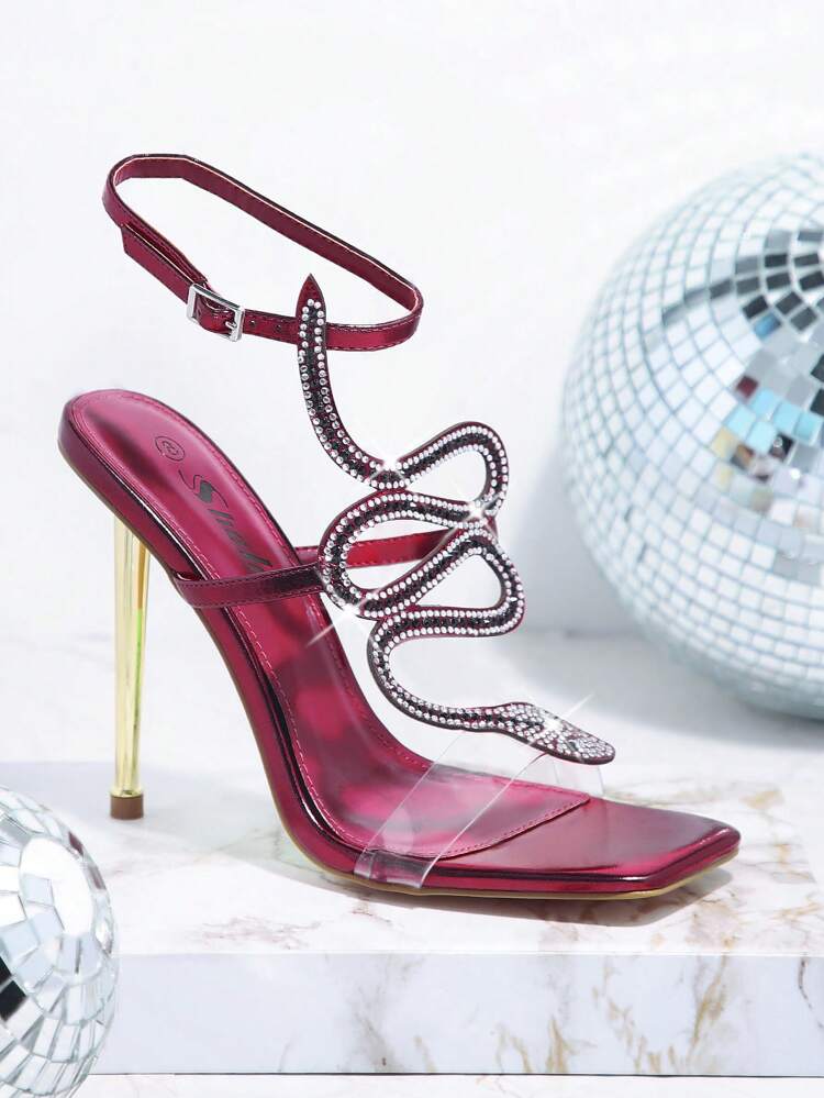 Rhinestone Decor Stiletto Heeled Sandals