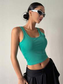 DAZY Solid Crop Tank Top Preppy Tops - Mint Green - View 3