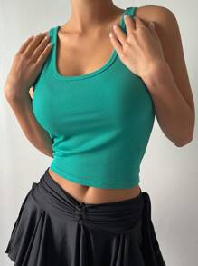DAZY Solid Crop Tank Top Preppy Tops - Mint Green - View 6