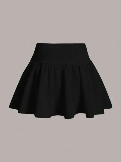 SHEIN MOD 大码纯色休闲荷叶边下摆迷你裙，宽腰带，夏季百搭