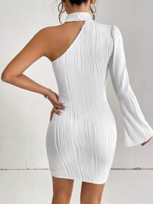 SHEIN Privé Asymmetrical Neck Split Hem Bodycon Dress - White - View 2