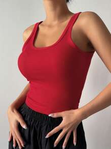 DAZY Solid Ribbed Knit Crop Tank Top