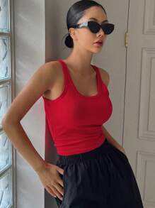 DAZY Solid Ribbed Knit Crop Tank Top