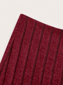 SHEIN EZwear Solid Ribbed Knit Pencil Skirt - Burgundy - View 4