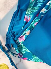Swim Lushoire 印花女士吊带背心和短裤两件套泳衣 - 藍色 - 查看 5