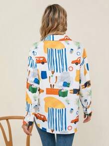 SHEIN Privé Đồ họa Hoạt hình Nút phía trước Áo sơ mi - Nhiều màu - Xem 2