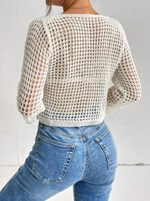 SHEIN Essnce Mặt trước xoắn Xu hướng: Cắt giảm Áo len Crop - Màu be - Xem 2