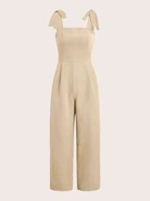 SHEIN Essnce 大碼肩上打結褶皺細節吊帶連體褲