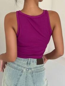 DAZY 素色大圓領短款背心 - 中紫紅色 - 查看 2