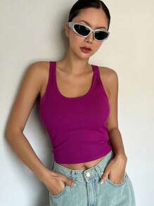 DAZY 素色大圓領短款背心 - 中紫紅色 - 查看 3