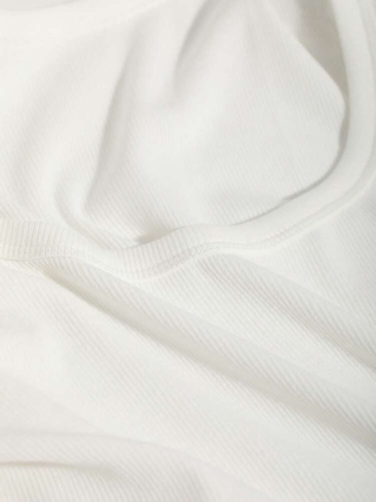 Solid Scoop Neck Crop Tee Long Sleeve Women Tops