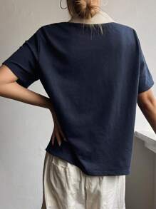 DAZY Contrast Collar Embroidery Detail Polo Shirt