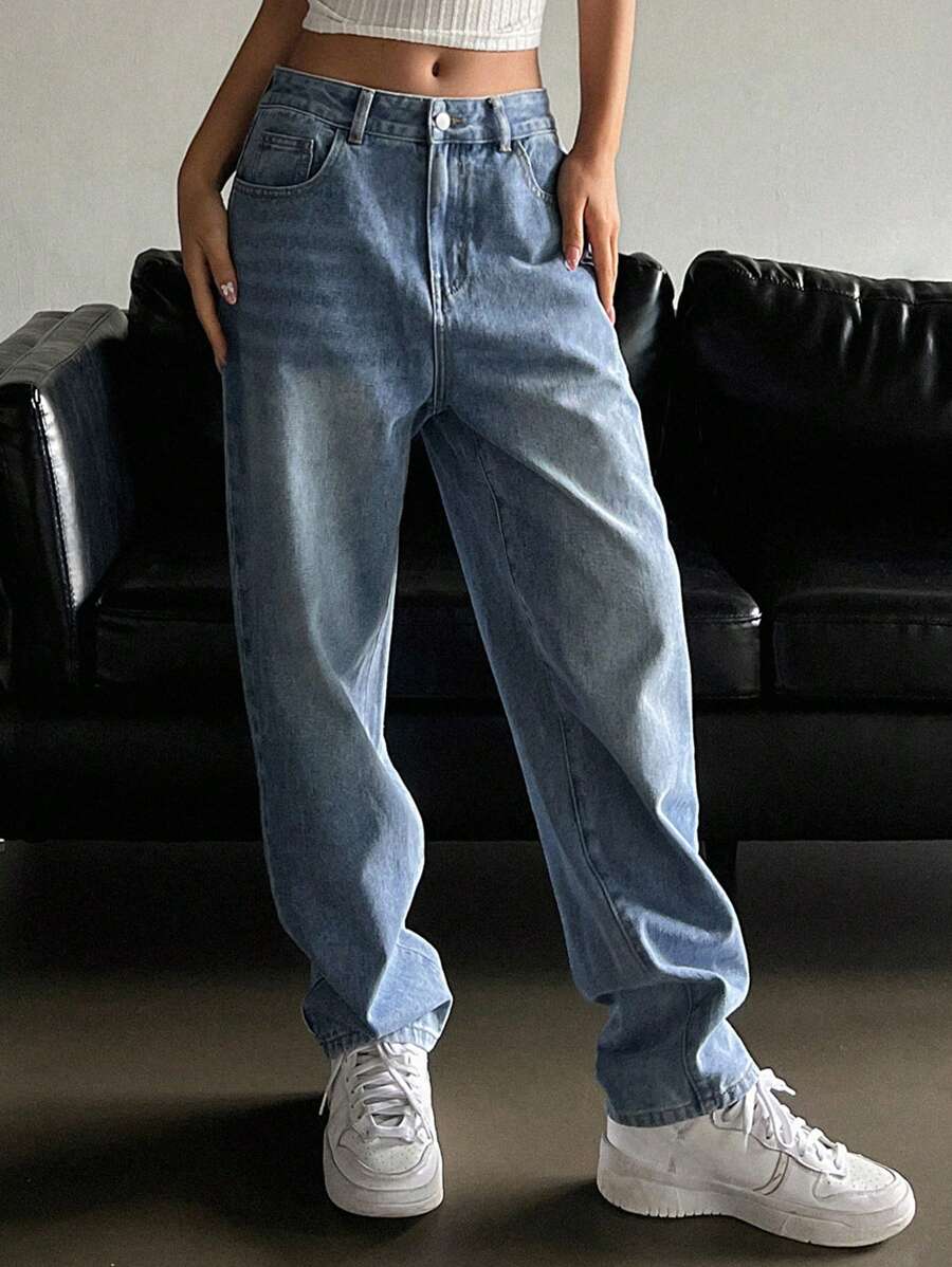 DAZY Vaqueros De Pierna Recta Con Bolsillo Inclinado - Azul lavado medio - Ver 1