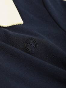 DAZY Contrast Collar Embroidery Detail Polo Shirt