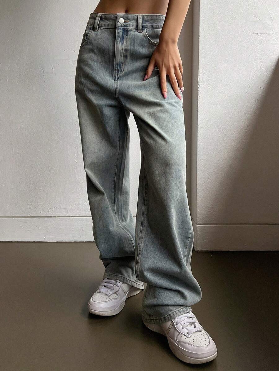 DAZY Solid Wide Leg Jeans,Baggy Jeans - Light Wash - View 1