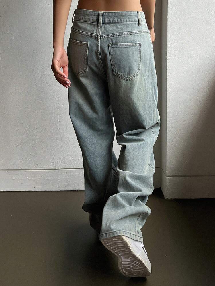 Solid Wide Leg Jeans,Baggy Jeans