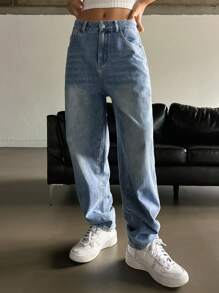 DAZY Vaqueros De Pierna Recta Con Bolsillo Inclinado - Azul lavado medio - Ver 6