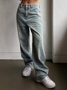 DAZY Solid Wide Leg Jeans,Baggy Jeans - Light Wash - View 3